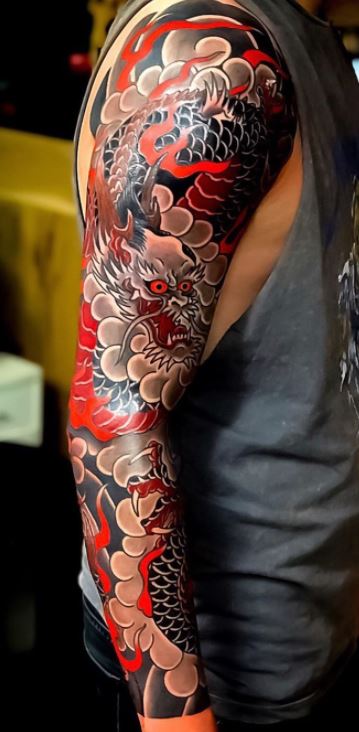 Japanese half sleeve dragon tattoo by Gabriele Cardosi at Red Point London  UK  rtattoos