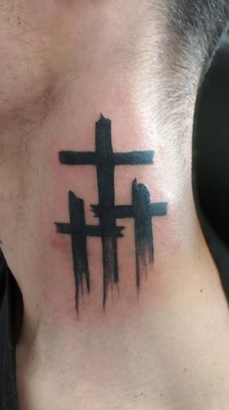 3 crosses Jesus died along normal mens we just mens  Behind ear tattoo  Ear tattoo Normal guys