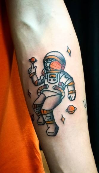Astronaut traditional tattoo Royalty Free Vector Image