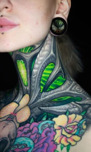 Biomechanical Neck Ear Tattoo by Tattoo by Roman