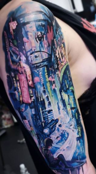 Futuristic tattoo | Planet tattoos, Tattoo themes, Time tattoos