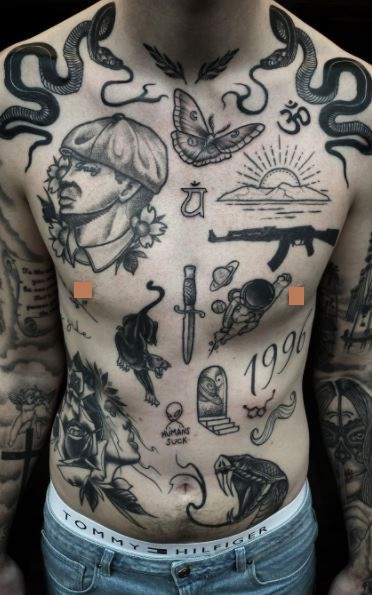 Mens Patchwork Aesthetic  Old style tattoos Tattoos Black and grey  tattoos