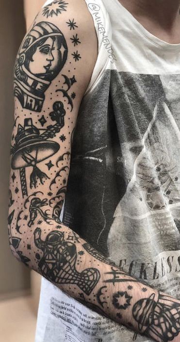 Minimalist patchwork sleeve tattoo   Rydelreib Tattoo  Facebook