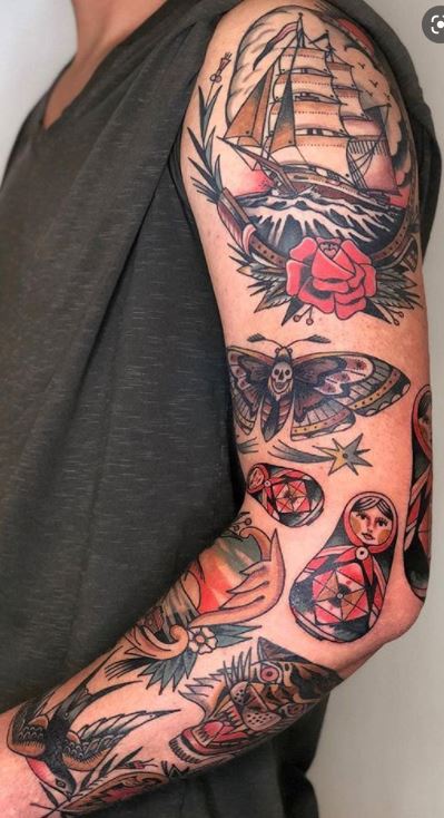 22 Black patchwork sleeve ideas  sleeve tattoos traditional tattoo  sleeve traditional tattoo