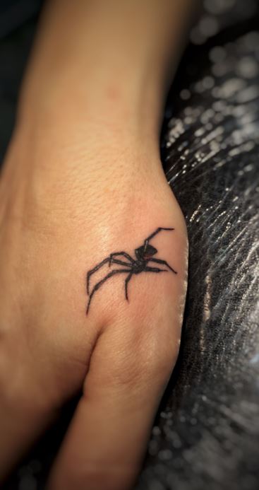 Spider Widow Behind Ear Tattoo