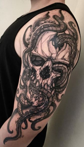 Octopus and Skull tattoo by Led Coult  No 1135
