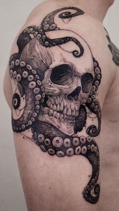 Premium Vector  Skull with octopus tentacles illustration octoskull