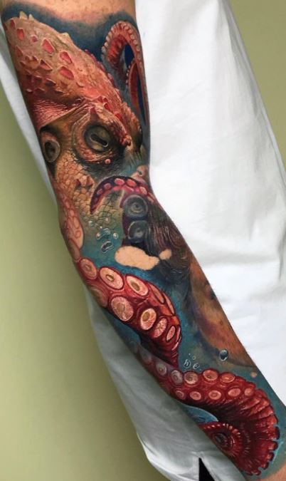 Black cat cover up with a colorful octopus Tattoo done by Ricky Garza in  victoria tx Got ink xtremeinktattoos  Octopus tattoo Tattoos Tattoos  for women