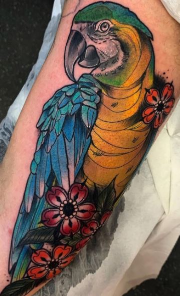 Cherry Parrot Tattoo on Shoulder  Best Tattoo Ideas Gallery