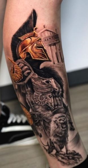 Calf Spartan tattoo men at theYoucom