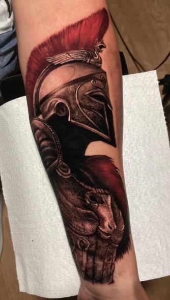 Black and grey Spartan tattoo, inspired by 300.