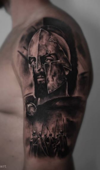 Portrait of Son as Greek Soldier turned to stone by Marco Hyder TattooNOW