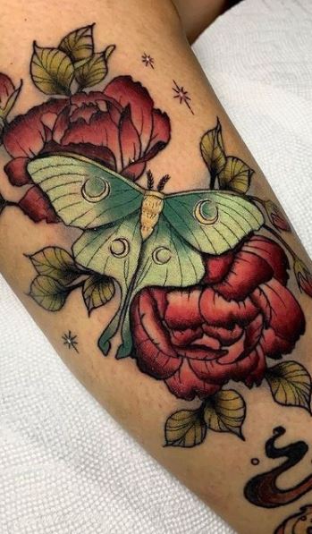Luna Moth Tattoo Done on Girls Chest