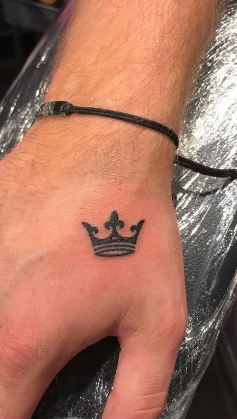 Black King Crown Tattoo On Right Hand