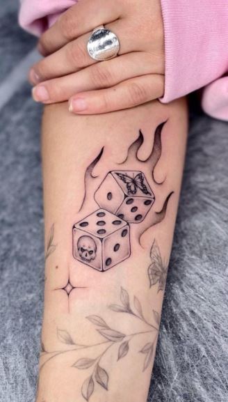 Flaming dice tattoo  Dice tattoo Tattoos Vegas tattoo