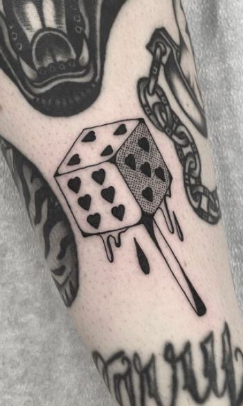 Flaming Dice Tattoos On Hand