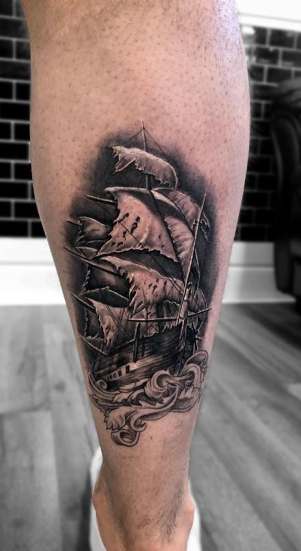 sailboat tattoo thigh