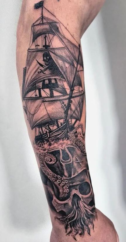 ship tattoo forearm