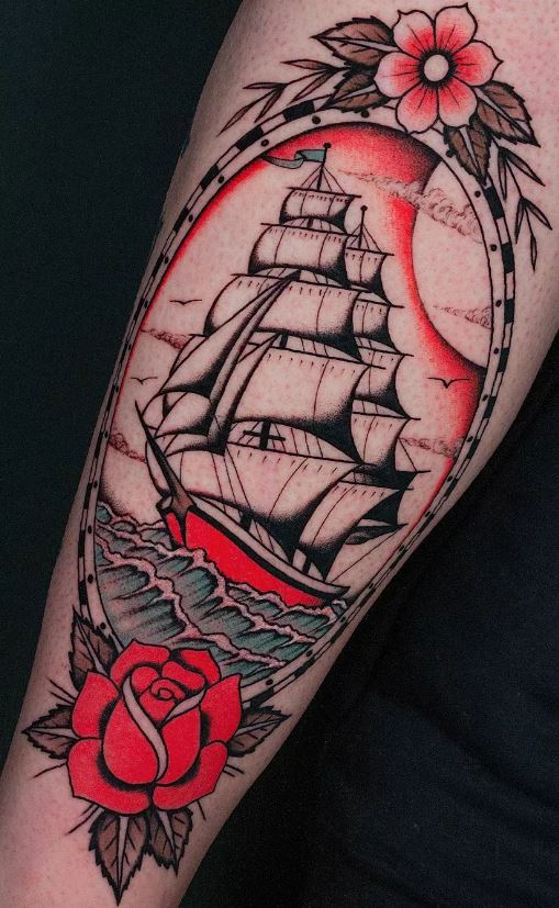 sailboat tattoo thigh