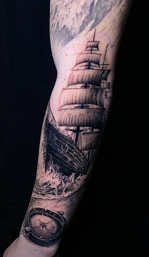 realistic sailboat tattoo