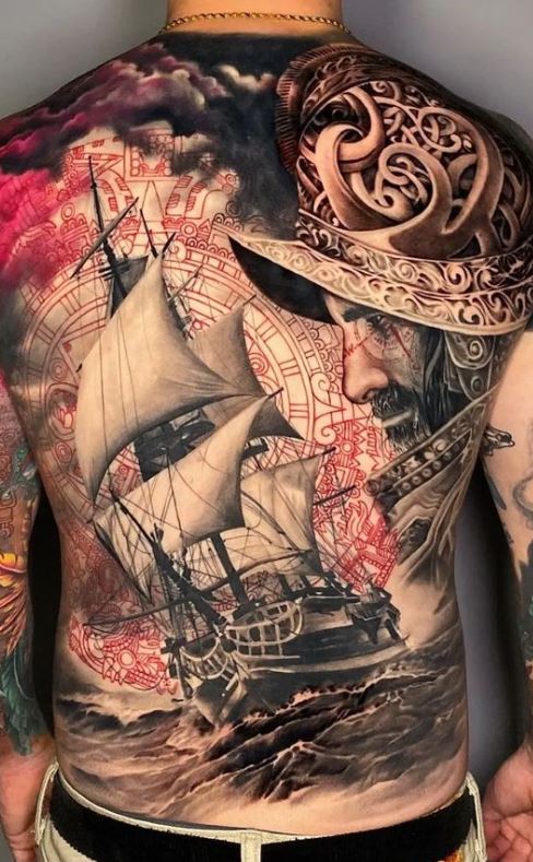 a pirate ship sailing in the sea realism tattoo  Stable Diffusion   OpenArt