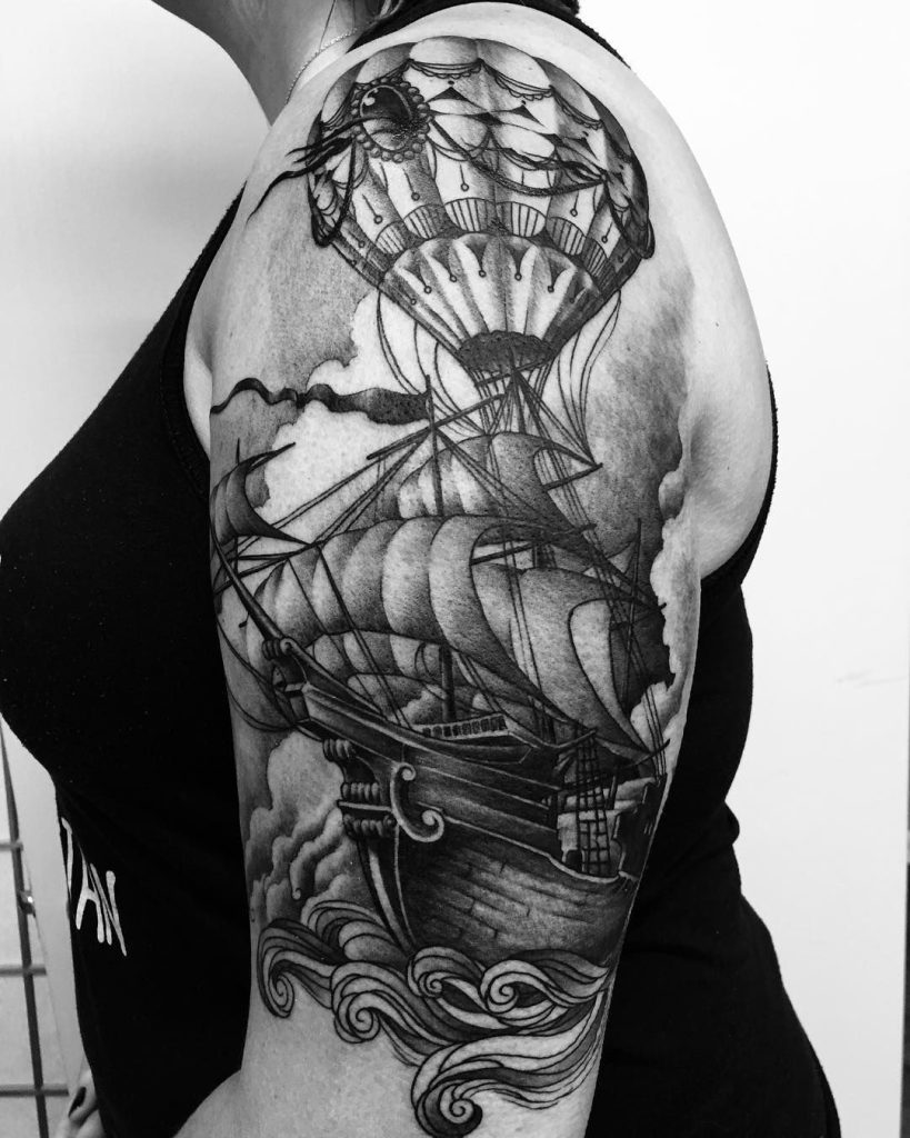 sailboat tattoo thigh