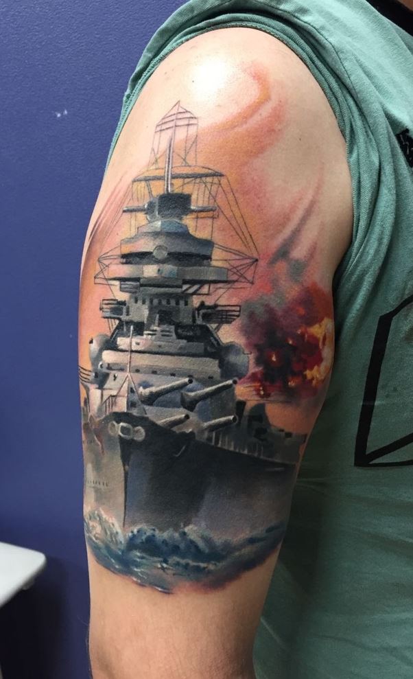 realistic sailboat tattoo