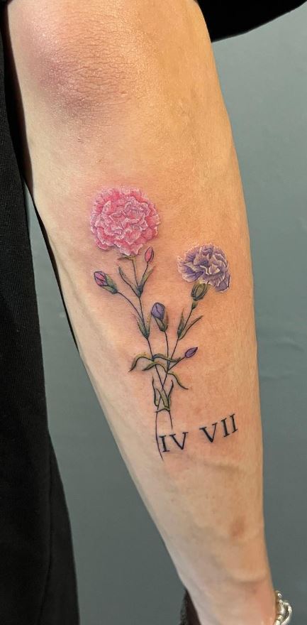 carnation tattoo - blue and no words on the stem