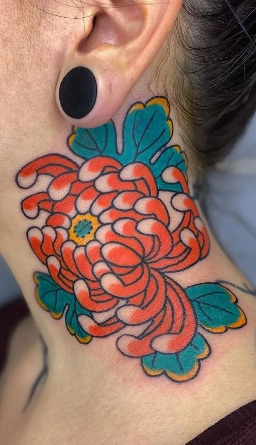 Black Koi and Chrysanthemum Japanese tattoo by George Bardadim