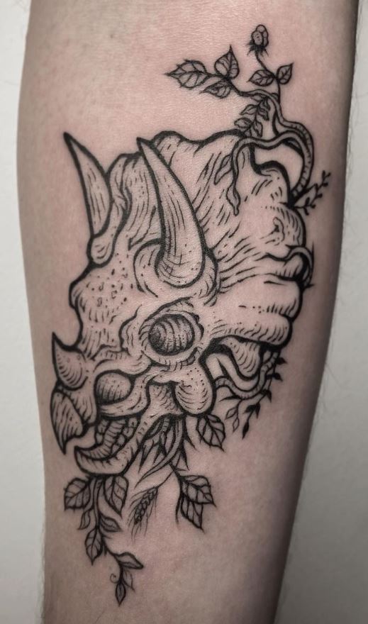 My first tattoo Watercolor triceratops skull done by Daniel at Ocean Blue  Tattoo in Bloomington MN  rtattoo