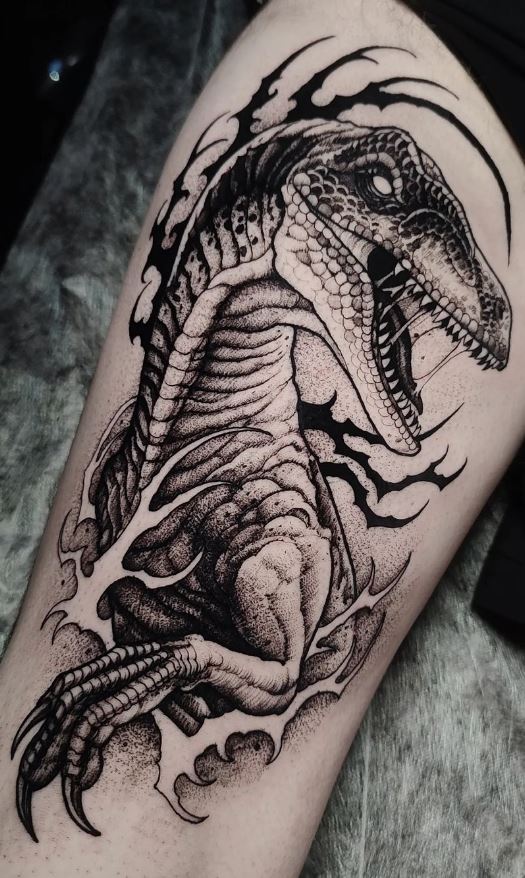 Tattoo uploaded by Lou W  A cute little hatchling raptor With the  exception of the latest Jurassic Park movie everything to do with  dinosaurs is awesome  dinosaur dinosaurtattoo raptor raptortattoo 
