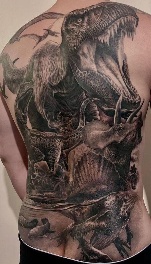 Shoulder Realistic Dinosaur Tattoo by Mikky Tattoo