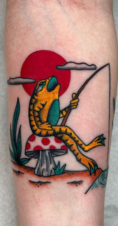 Black & Grey Traditional Frog Tattoo - Tattoos by Jake B