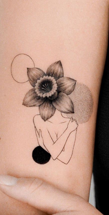 Tattoo uploaded by Tattoodo  Birth month flower tattoo by Donghwa donghwa  daffodil birthmonthflowertattoos birthmonthflowers flowertattoo flowers  florals petals blooms leaves nature plant birthmonth  Tattoodo