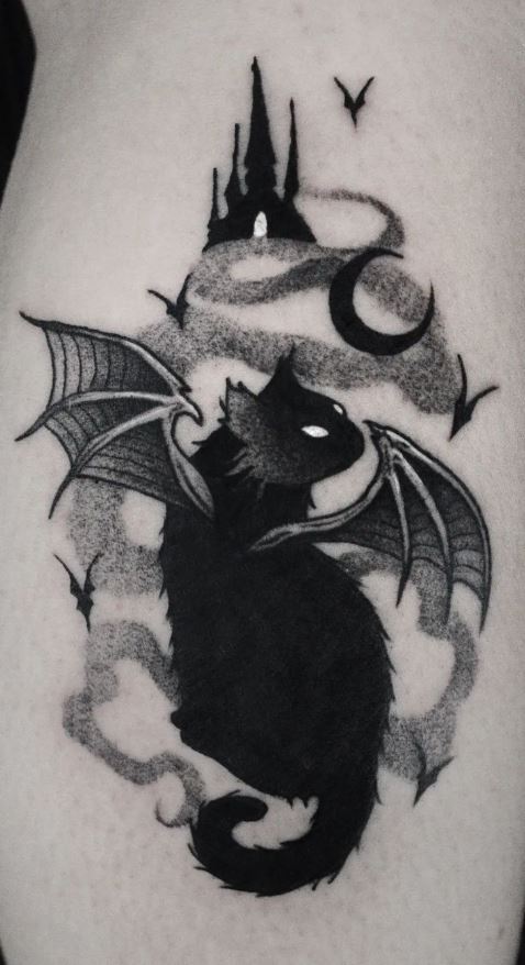 Black Cat Tattoos with bats