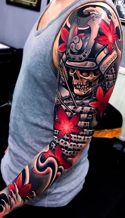 full sleeve warrior tattoo