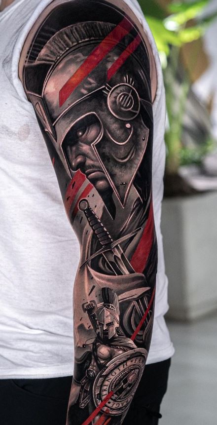 full sleeve warrior tattoo